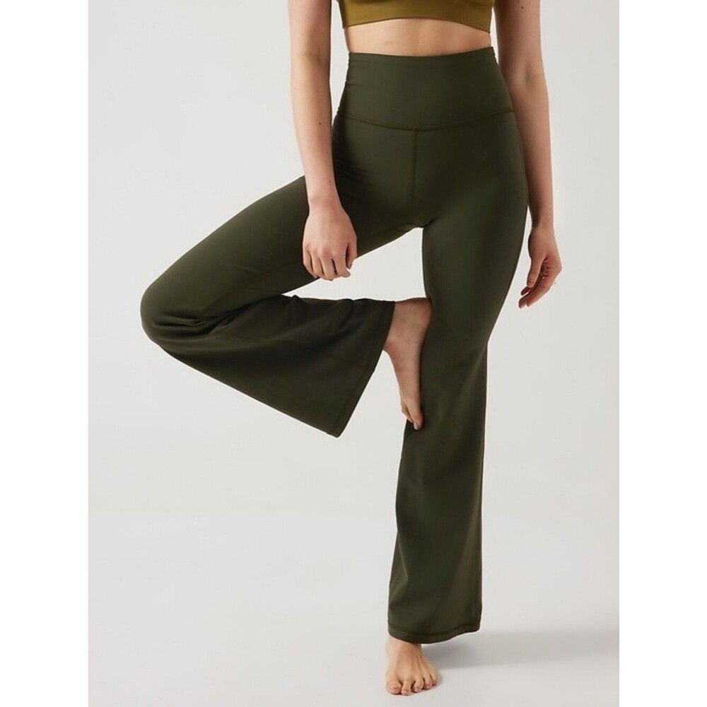 Athleta Elation Flare Pant High Rise Olive Womens XS Athleisure Longer Inseam